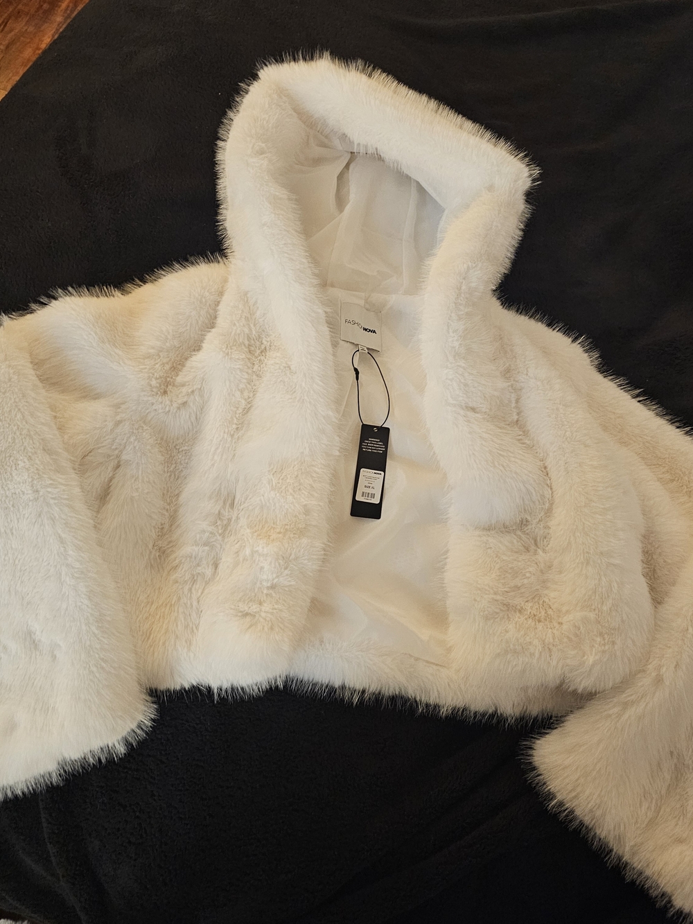Fashion Nova White Faux Fur Hooded Cropped Coat